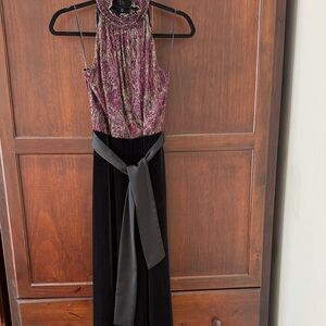 Ann Taylor Purple-Multi Halter Jumpsuit with Black Velvet Wide Pants
